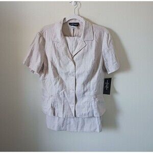 Vintage Requirements Blazer Skirt Suit 2 piece Linen Rayon‎ Blend Beige 14  NWT